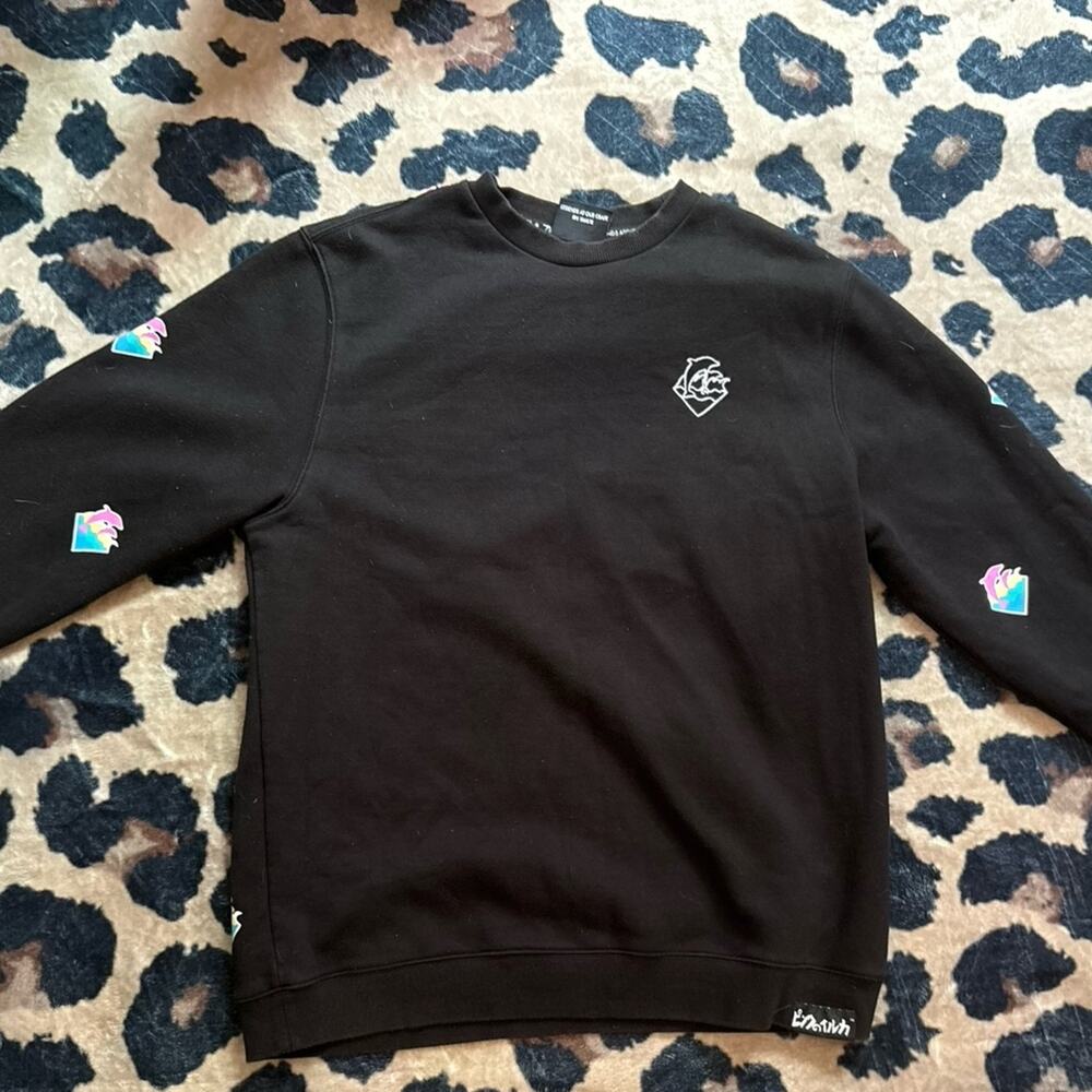 Pink Dolphin Black Crewneck Sweatshirt All Over Dolphin Logo Streetwear